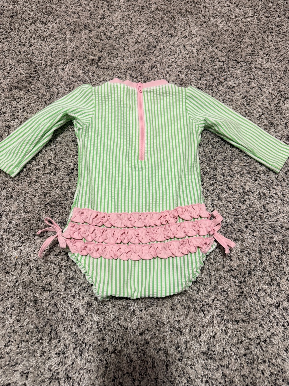 Green & Pink Ruffle Butts Long-Sleeve One-Piece Swim Suit
